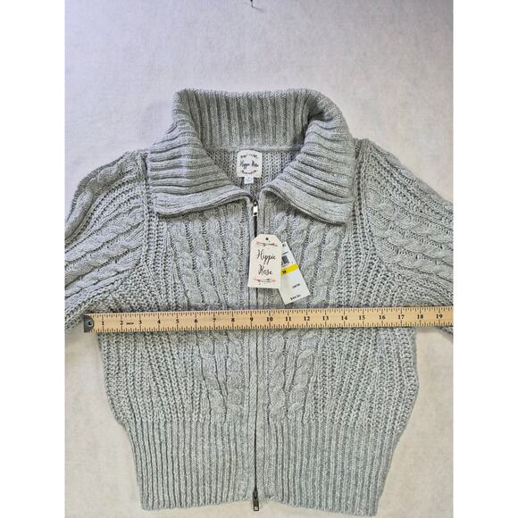 Cable Knit Chunky zip Preppy Academia Cardigan Sweater sz M #2179 - Picture 4 of 7